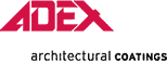 ADEX logo, architectural coatings brand, featured prominently for stucco repair services by Solida Coatings in Rocky Mountain House, Alberta.