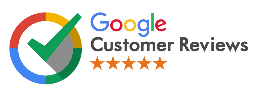 Google Customer Reviews logo with five-star rating, symbolizing high-quality service and customer satisfaction for Solida Coatings' stucco repair services in Rocky Mountain House.